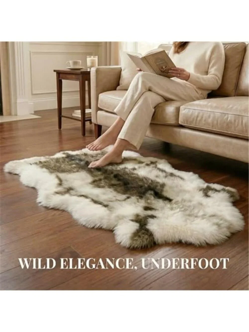 Reindeer Pattern Faux Fur Area Rug,3.6'x3.0' Plush Machine Washable Runner for